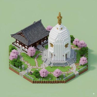 仙台佛舍利塔像素风等距图