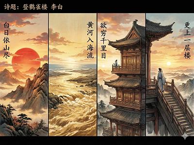 四景绘诗登鹳雀楼