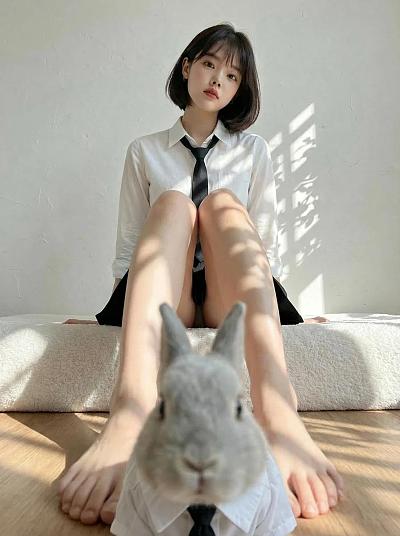 穿着相同服装的兔子