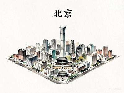 水墨城市天气插画卡