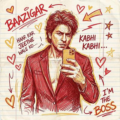 沙鲁克汗《Baazigar》电影手绘自拍插画