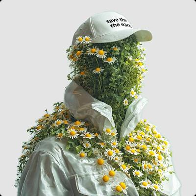 花草覆盖的人形肖像，融合自然与时尚的超现实艺术摄影