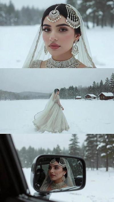 雪地新娘三联画摄影