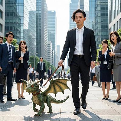 商务街牵龙漫步，奇幻与现实交融