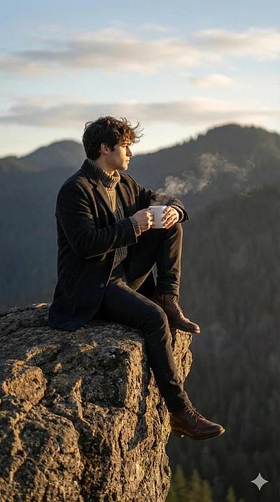 山巅独坐，暖阳轻抚，静享自然孤寂之美。