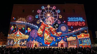 2025年感谢投影秀：和风少女点亮都市夜空