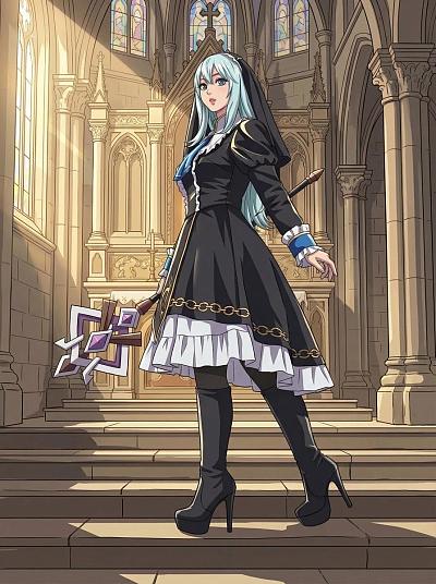 教堂少女插画风格设定