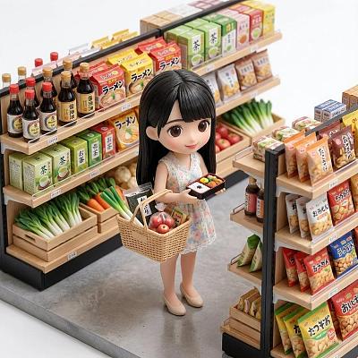 迷你人偶在日式场景中生活化互动展示