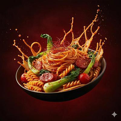 超写实美食摄影：辣味鸡肉Biryani动态飞溅视觉呈现