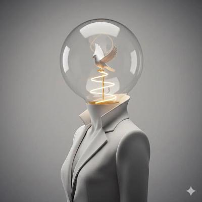 灯泡头颅中的白鸽：超现实概念艺术