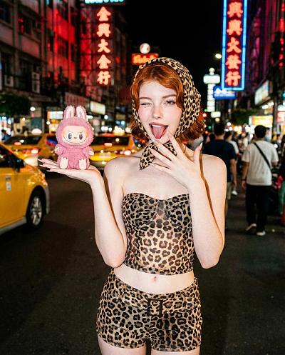 霓虹夜街豹纹女郎时尚写真
