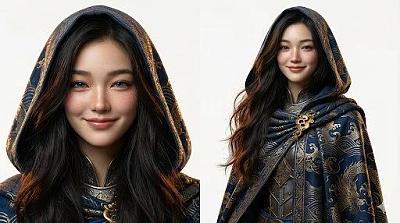 奇幻风格女性角色双视角设计：特写与半身像对比展示