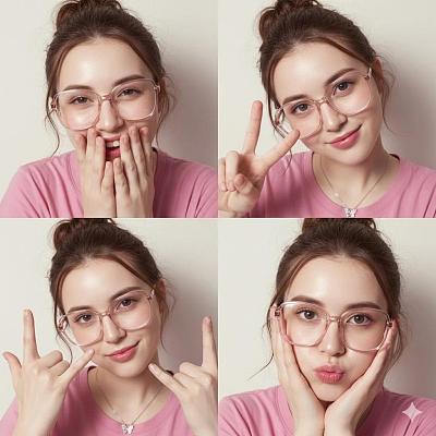 四格拼图：同脸不同手势的甜美少女写真