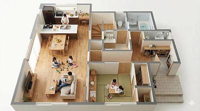 家庭生活场景3D户型图