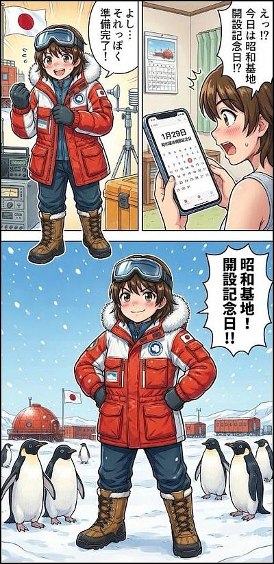 叶须香在昭和基地纪念日的南极冒险漫画