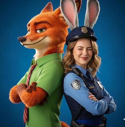 真人版疯狂动物城警官与狐狸搭档写真