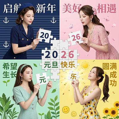 2026元旦快乐四格拼图写真