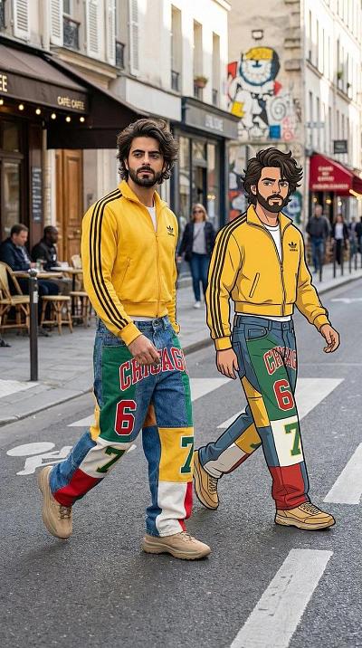 时尚街头摄影与卡通插画混搭风格