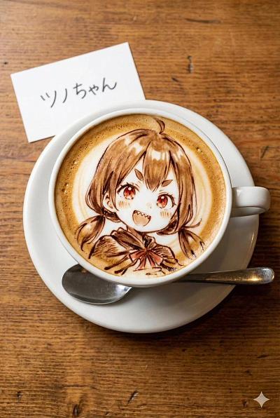 咖啡拉花艺术：动漫角色“ツノちゃん”定制设计