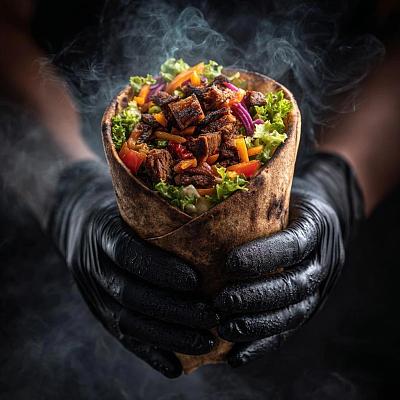 美食摄影：烟雾缭绕的烤肉卷与中东风味拼盘