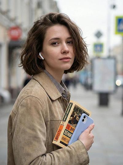 街头青年女性写真：短发、书本与手机的都市瞬间