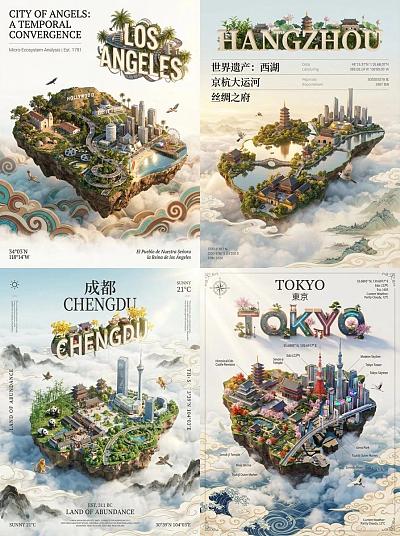城市浮岛艺术海报
