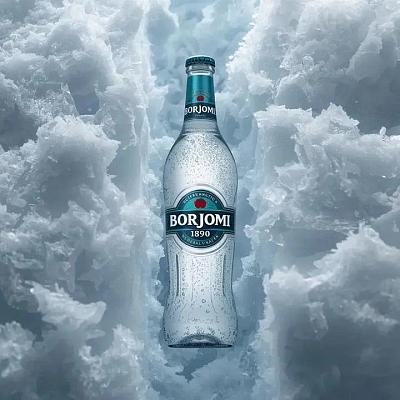 冰窟中的BORJOMI矿泉水瓶商业摄影预设