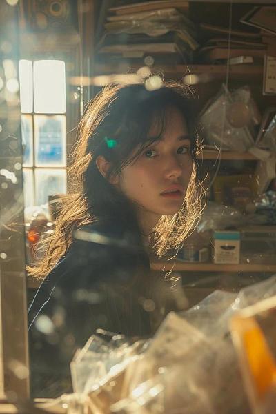 光影中的少女：窗边回眸，温暖氛围感人像