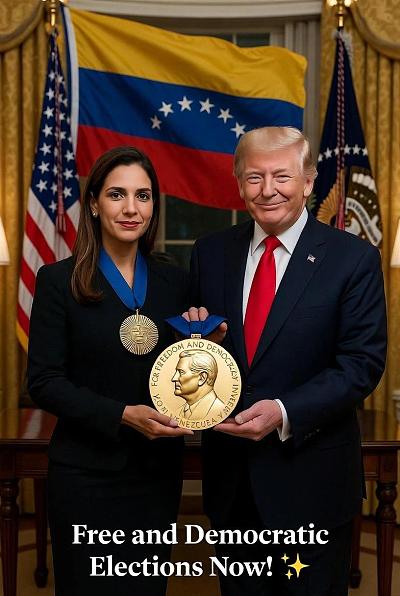 马查多向特朗普授予诺贝尔和平奖 medal