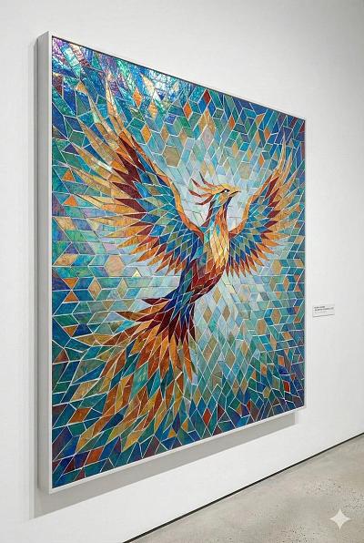 几何马赛克风格凤凰艺术画作