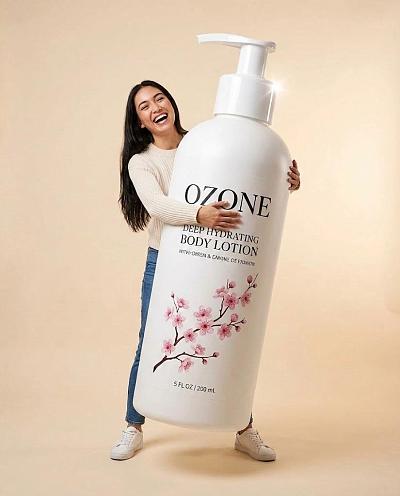 巨型身体乳广告：欢乐拥抱，樱花点缀