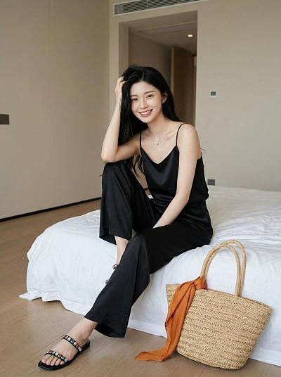 优雅女性卧室写真，展现丝滑质感与自然光影