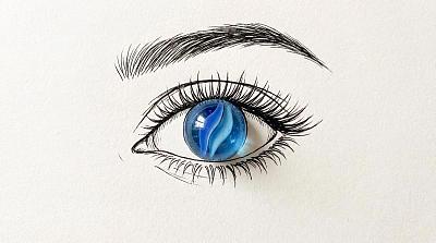 蓝宝石眼珠的极简混合媒介插画