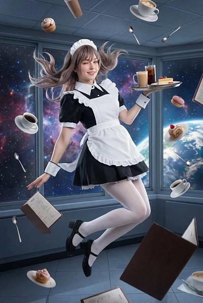 无重力空间中的女仆咖啡厅场景