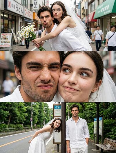 婚纱摄影创意提示词：多场景情侣婚纱照生成方案